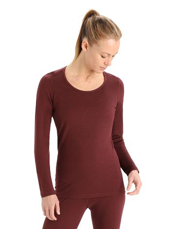 Women's Icebreaker Merino 200 Oasis Long Sleeve Scoop Neck Thermal Top Base Layers Espresso | CA 1072PJJQ